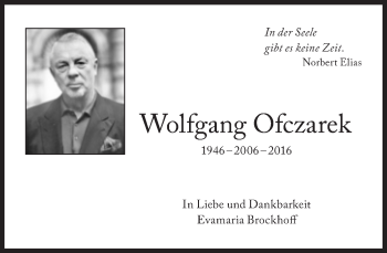 Traueranzeige von Wolfgang Ofczarek von Süddeutsche Zeitung