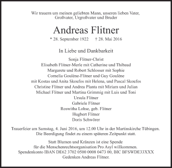 Traueranzeige von Andreas Flitner von Süddeutsche Zeitung