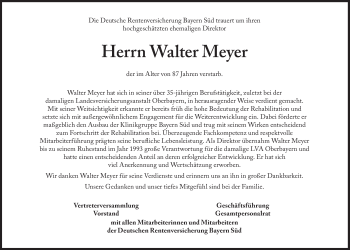 Traueranzeige von Walter Meyer von Süddeutsche Zeitung