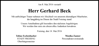 Traueranzeige von Gerhard Beck von Süddeutsche Zeitung