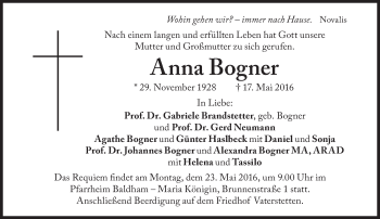 Traueranzeige von Anna Bogner von Süddeutsche Zeitung