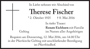 Traueranzeige von Therese Fischer von Süddeutsche Zeitung
