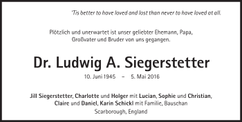 Traueranzeige von Ludwig A. Siegerstetter von Süddeutsche Zeitung