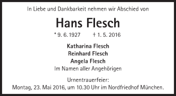 Traueranzeige von Hans Flesch von Süddeutsche Zeitung