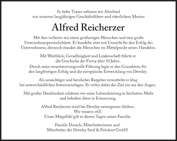 Traueranzeige von Alfred Reicherzer von Süddeutsche Zeitung