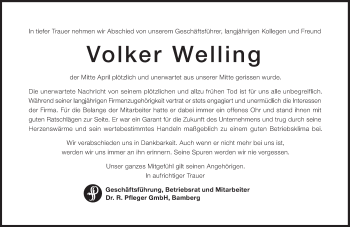 Traueranzeige von Volker Welling von Süddeutsche Zeitung