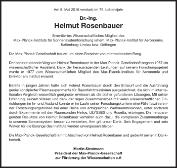Traueranzeige von Helmut Rosenbauer von Süddeutsche Zeitung