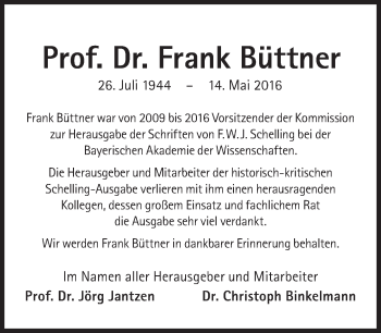 Traueranzeige von Frank Büttner von Süddeutsche Zeitung