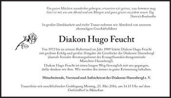 Traueranzeige von Hugo Feucht von Süddeutsche Zeitung