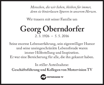 Traueranzeige von Georg Oberndorfer von Süddeutsche Zeitung