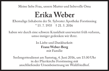Traueranzeige von Erika Weber von Süddeutsche Zeitung