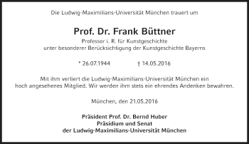 Traueranzeige von Frank Büttner von Süddeutsche Zeitung