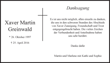Traueranzeige von Xaver Martin Greinwald von Süddeutsche Zeitung