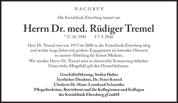 Traueranzeige von Rüdiger Tremel von Süddeutsche Zeitung