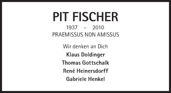 Traueranzeige von Pit Fischer von Süddeutsche Zeitung