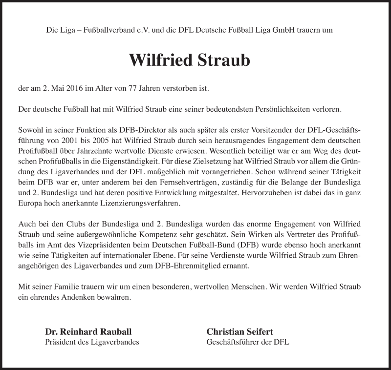  Traueranzeige für Wilfried Straub vom 14.05.2016 aus Süddeutsche Zeitung