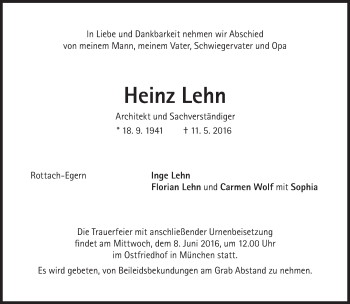 Traueranzeige von Heinz Lehn von Süddeutsche Zeitung