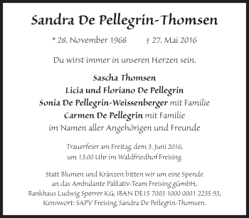Traueranzeige von Sandra De Pellegrin-Thomsen von Süddeutsche Zeitung