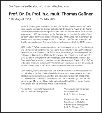 Traueranzeige von Thomas Geßner von Süddeutsche Zeitung