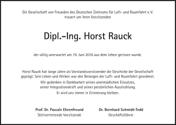 Traueranzeige von Horst Rauck von Süddeutsche Zeitung
