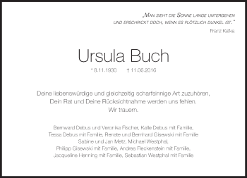 Traueranzeige von Ursula Buch von Süddeutsche Zeitung