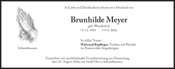 Traueranzeige von Brunhilde Meyer von Süddeutsche Zeitung