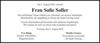 Traueranzeige von Sofie Soller von Süddeutsche Zeitung
