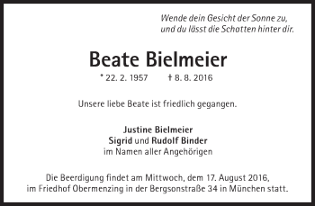 Traueranzeige von Beate Bielmeier von Süddeutsche Zeitung