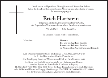 Traueranzeige von Erich Hartstein von Süddeutsche Zeitung