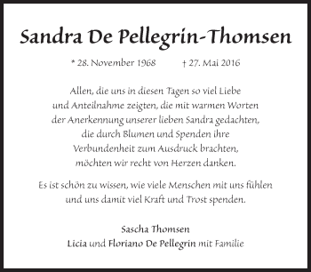 Traueranzeige von Sandra De Pellegrin-Thomsen von Süddeutsche Zeitung