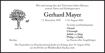 Traueranzeige von Gerhard Mayer von Süddeutsche Zeitung