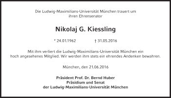 Traueranzeige von Nikolaj G. Kiessling  von Süddeutsche Zeitung
