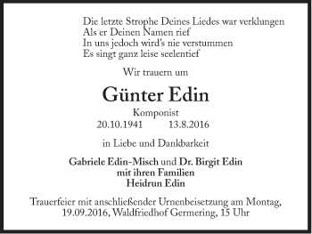 Traueranzeige von Günter Edin von Süddeutsche Zeitung