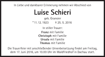 Traueranzeige von Luise Schieri von Süddeutsche Zeitung