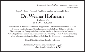 Traueranzeige von Werner Hofmann  von Süddeutsche Zeitung