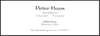 Traueranzeige von Peter Haas von Süddeutsche Zeitung