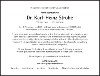 Traueranzeige von Karl-Heinz Strohe von Süddeutsche Zeitung