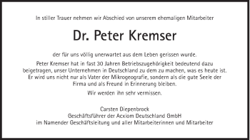 Traueranzeige von Peter Kremser von Süddeutsche Zeitung