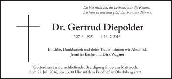 Traueranzeige von Gertrud Diepolder von Süddeutsche Zeitung