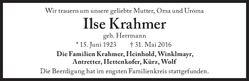 Traueranzeige von Ilse Krahmer von Süddeutsche Zeitung