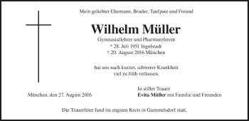 Traueranzeige von Wilhelm Müller von Süddeutsche Zeitung