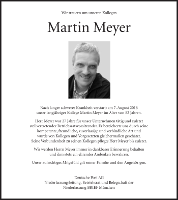 Traueranzeige von Martin Meyer von Süddeutsche Zeitung
