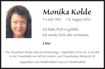 Traueranzeige von Monika Kolde von Süddeutsche Zeitung