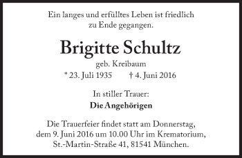 Traueranzeige von Brigitte Schultz von Süddeutsche Zeitung