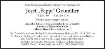 Traueranzeige von Josef Gramüller von Süddeutsche Zeitung