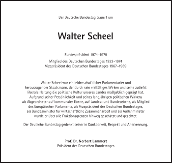 Traueranzeige von Walter Scheel von Süddeutsche Zeitung