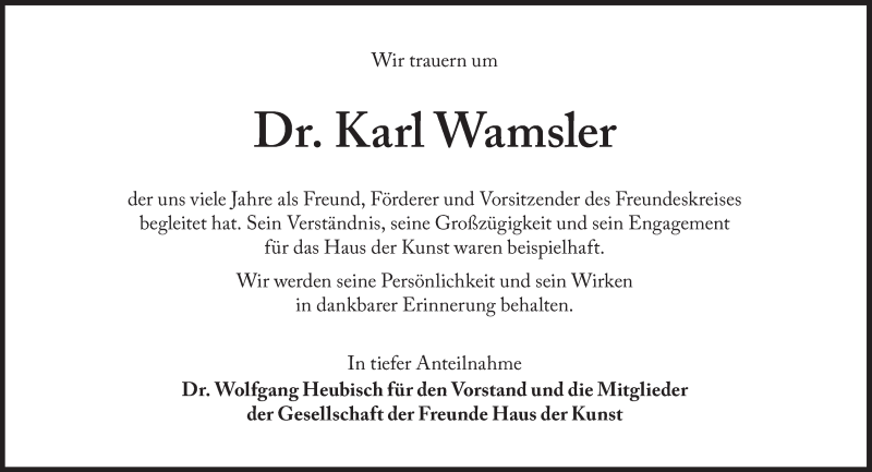  Traueranzeige für Karl Wamsler vom 23.06.2016 aus Süddeutsche Zeitung