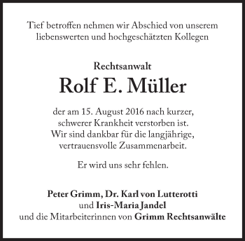 Traueranzeige von Rolf E. Müller  von Süddeutsche Zeitung