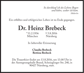 Traueranzeige von Heinz Brebeck von Süddeutsche Zeitung