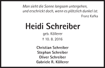 Traueranzeige von Heidi Schreiber von Süddeutsche Zeitung